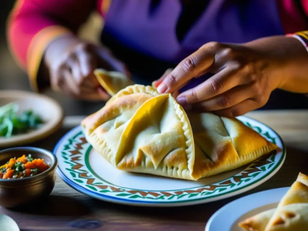 Las experimentadas manos de una mujer Tehuelche creando una empanada Patagónica