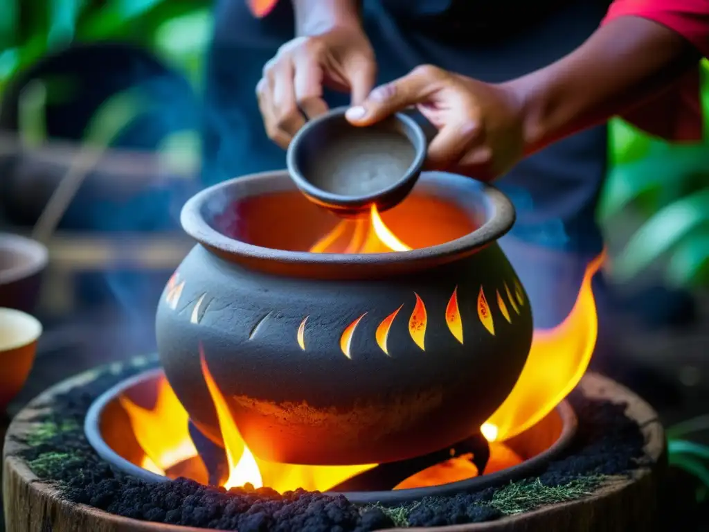 Un experto chef en Micronesia usando técnicas de cocción tradicionales sobre llama abierta