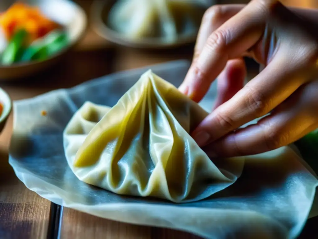 Un experto preparando dumplings en cocina Chifa en Perú, fusionando recetas históricas y gastronomía cultural