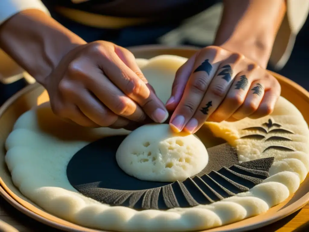 Arte ancestral: manos creando mochi japonés con precisión Un experto elabora mochi japonés tradicional con detalle y precisión, mostrando la historia y cultura milenaria