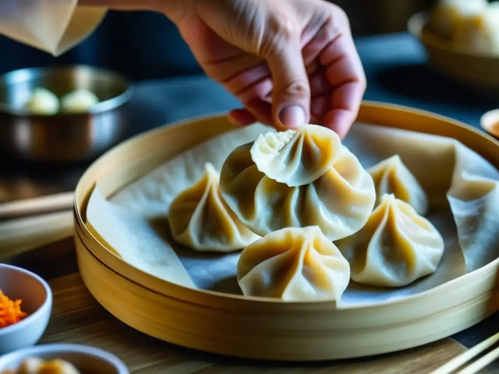 Un experto pliegue de un dumpling de dim sum, destacando la influencia europea en platillos asiáticos