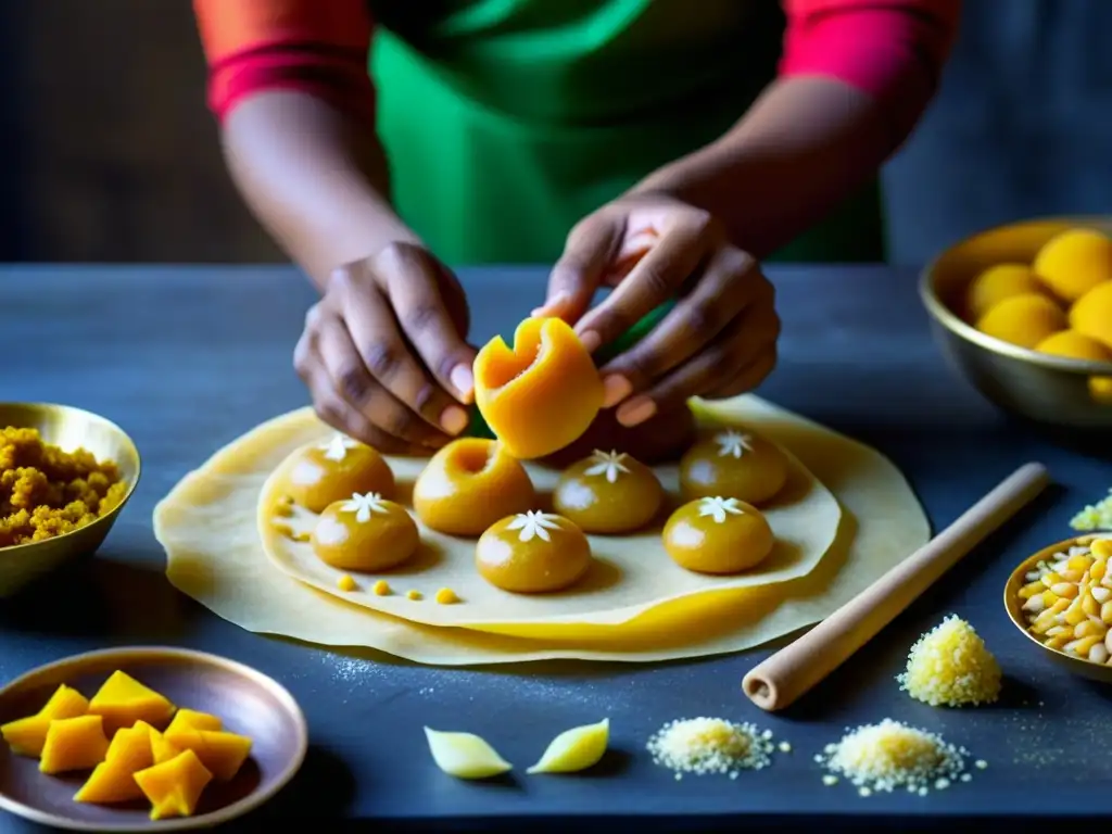 El experto proceso de crear dulces tradicionales de Sankranti, resaltando la artesanía y textura de las recetas históricas de Sankranti