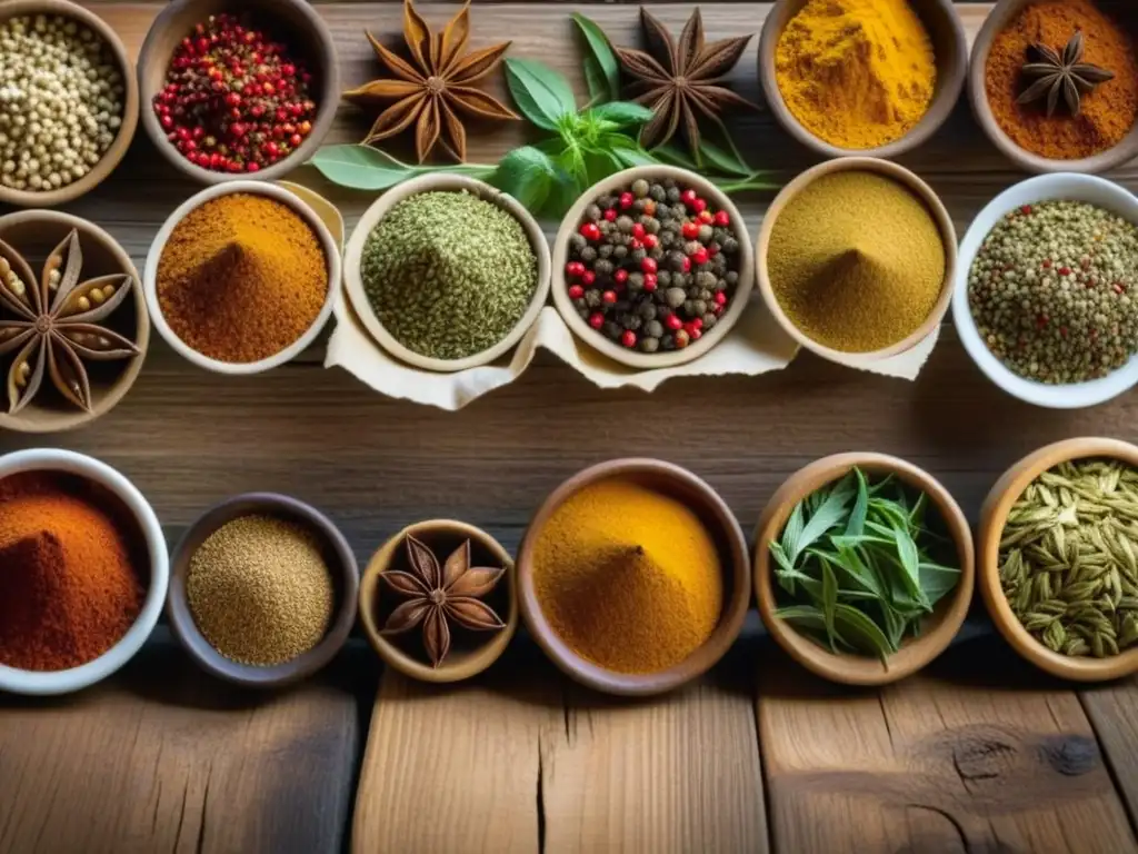 Una explosión de colores y aromas en especias y hierbas que representan la rica diversidad de ingredientes en recetas históricas cultura Asia Central