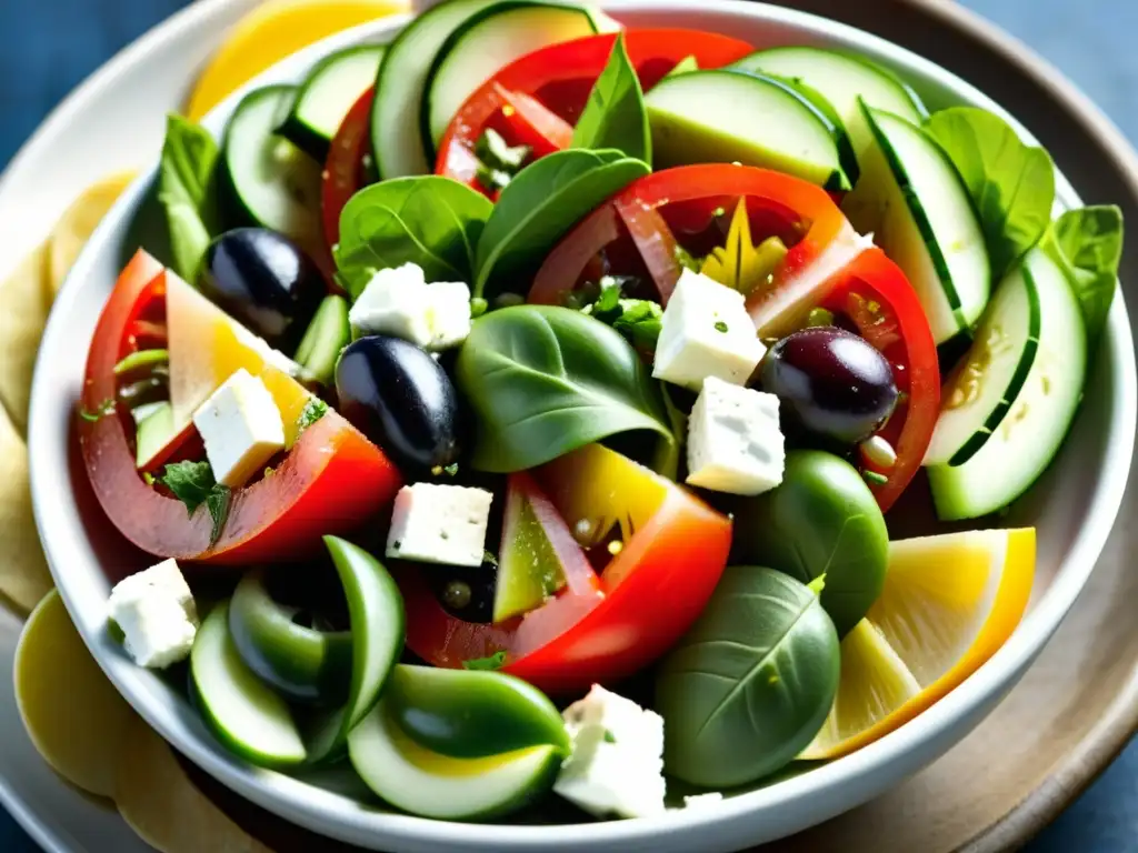 Una explosión de colores y sabores en una ensalada griega tradicional