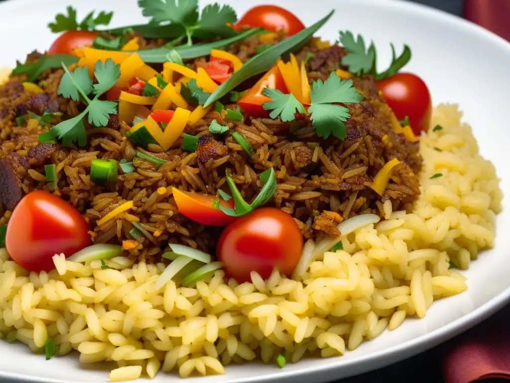 Una explosión de colores y sabores en un plato de arroz jollof, muestra la influencia africana en cocina hispanoamericana