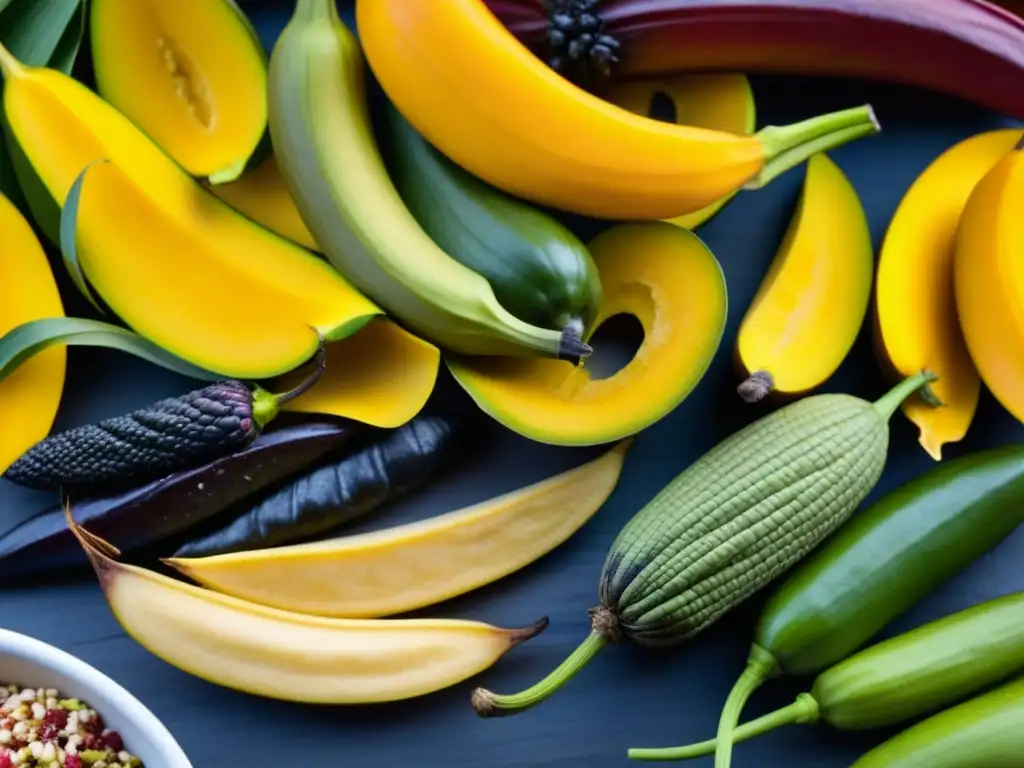 Una explosión de colores y texturas de ingredientes nativos en la cocina criolla, resaltando la belleza y diversidad