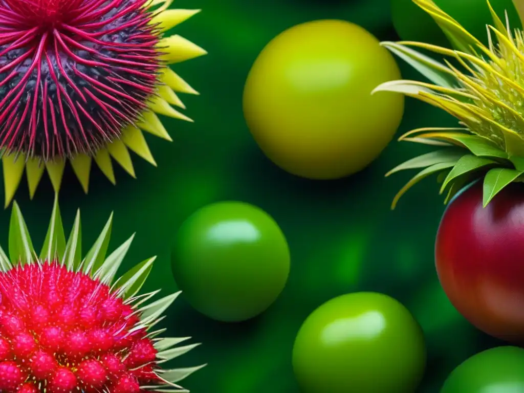 Una explosión visual de frutas y verduras exóticas amazónicas, texturas y colores vibrantes invitan a explorar la dieta amazónica historia y cultura