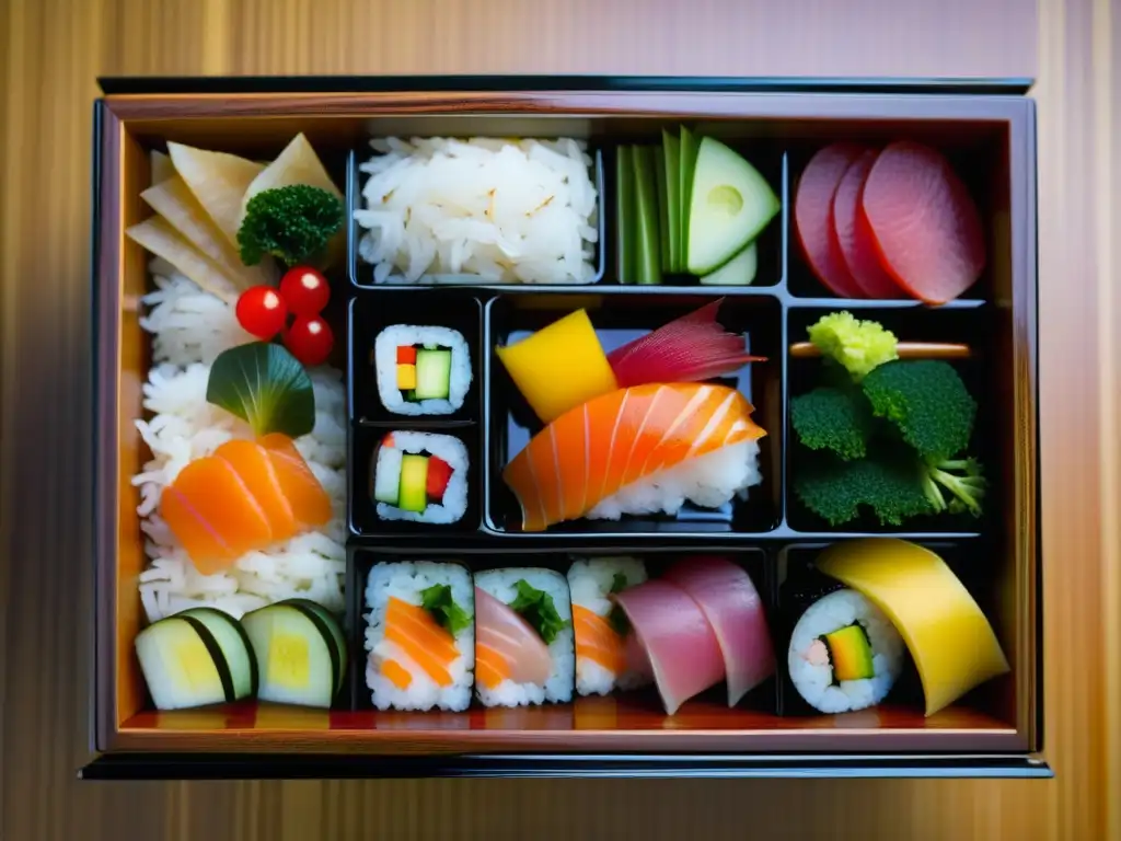 Una exquisita caja bento samurái, detalle y color en recetas tradicionales japonesas históricas samuráis