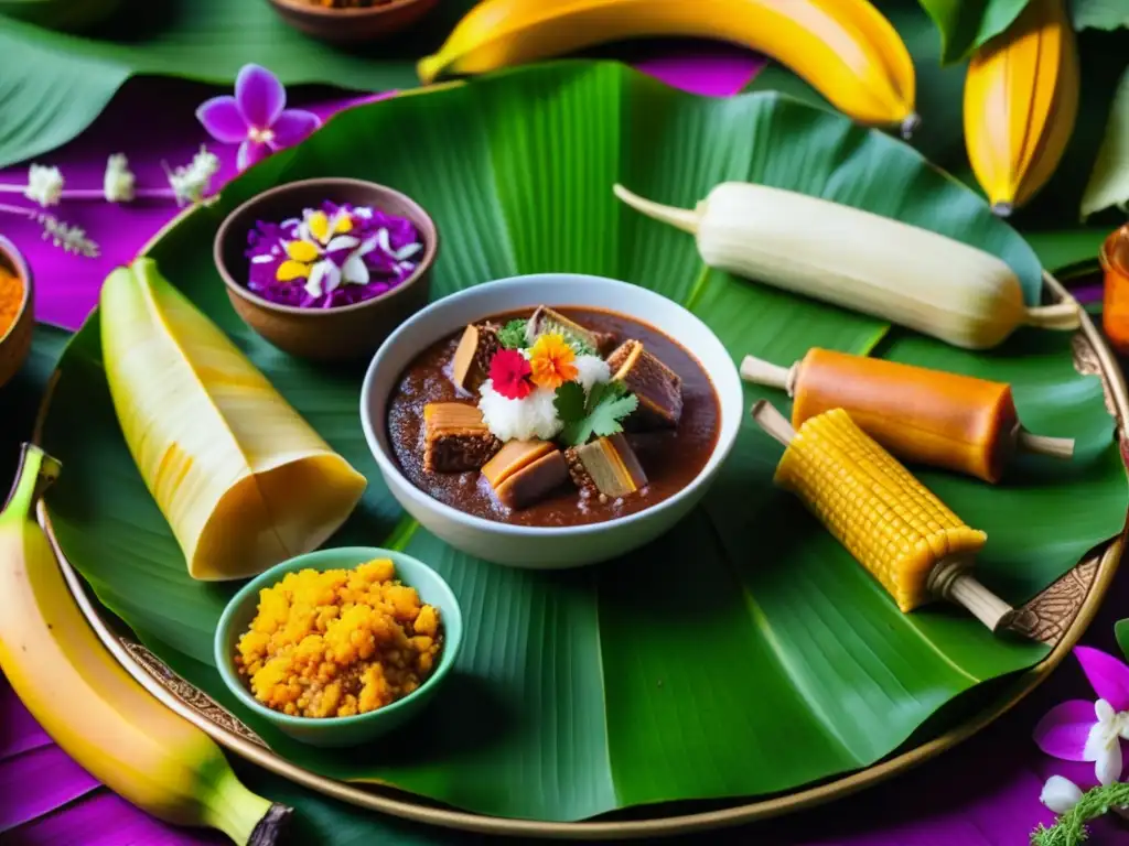 Exquisita gastronomía en celebraciones Mayas con tamales, cochinita pibil y chilmole en hoja de plátano