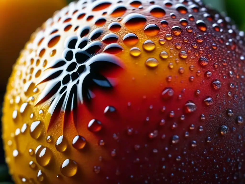 Exquisita chontaduro amazónico: piel áspera anaranjada, gotas de agua, patrones y colores únicos