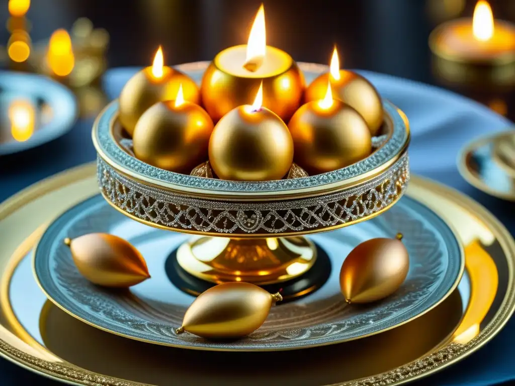 Banquete imperial ruso: Fabergé y delicias en plata Una exquisita cocina zarista llena de manjares y Fabergé brillante, evocando la historia y recetas culturales rusas