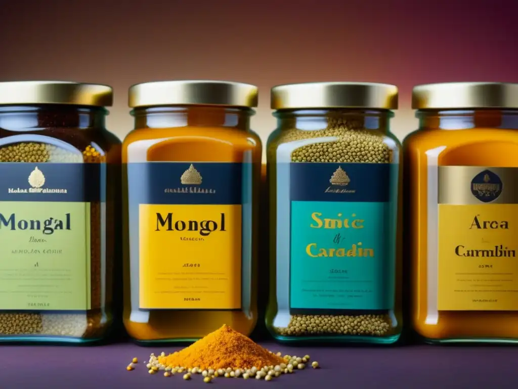 Una exquisita colección de ingredientes gastronomía India época Mongol, resplandeciendo en luz dorada