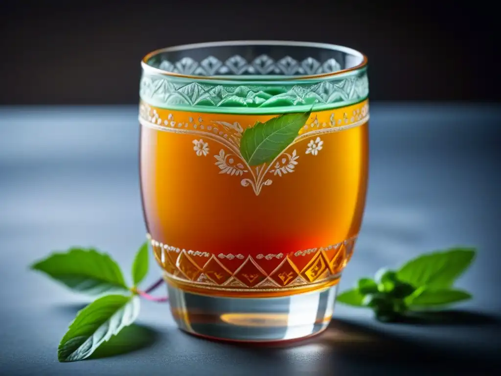 Una exquisita copa de cristal Mughal llena de una bebida refrescante y colorida