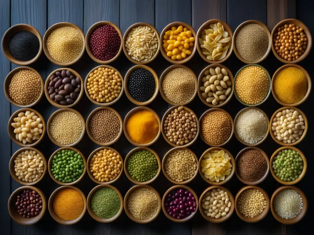 Una exquisita y detallada imagen de legumbres y cereales otomanos, resaltando la riqueza y diversidad de la herencia culinaria