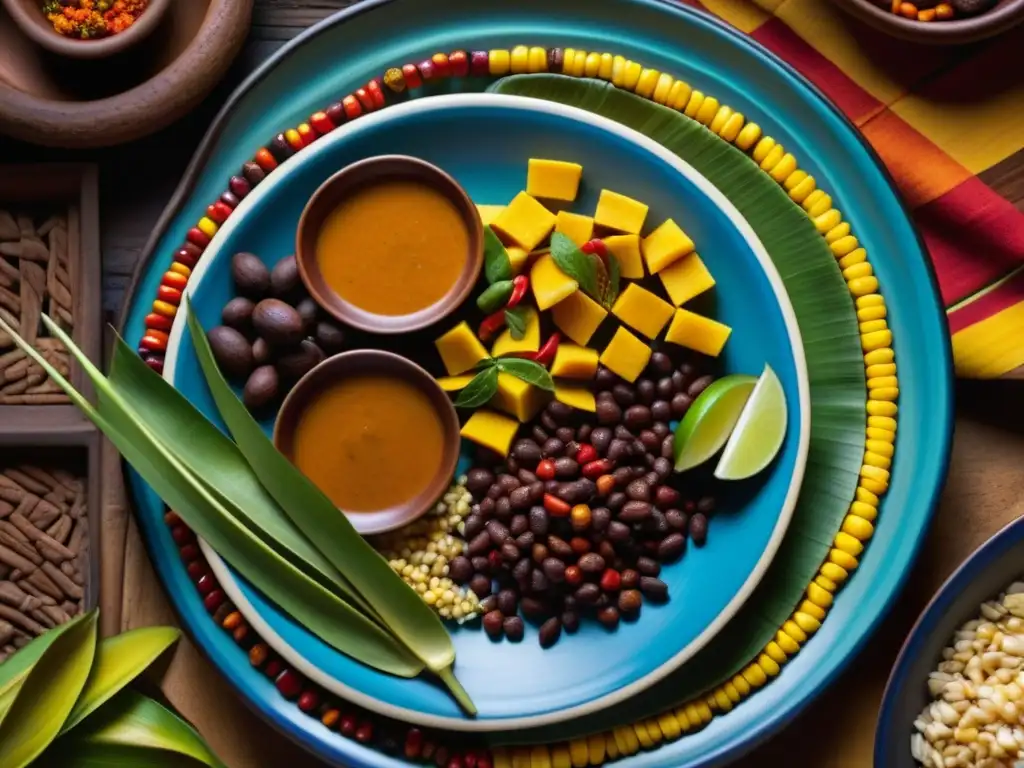 Una exquisita y detallada imagen de recetas antiguas cultura Maya en vibrantes colores y detalles intrincados