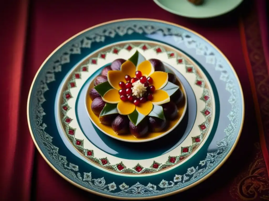 Una exquisita fusión de la cocina otomana en un plato histórico lleno de detalles y colorido con cordero, berenjena y granada