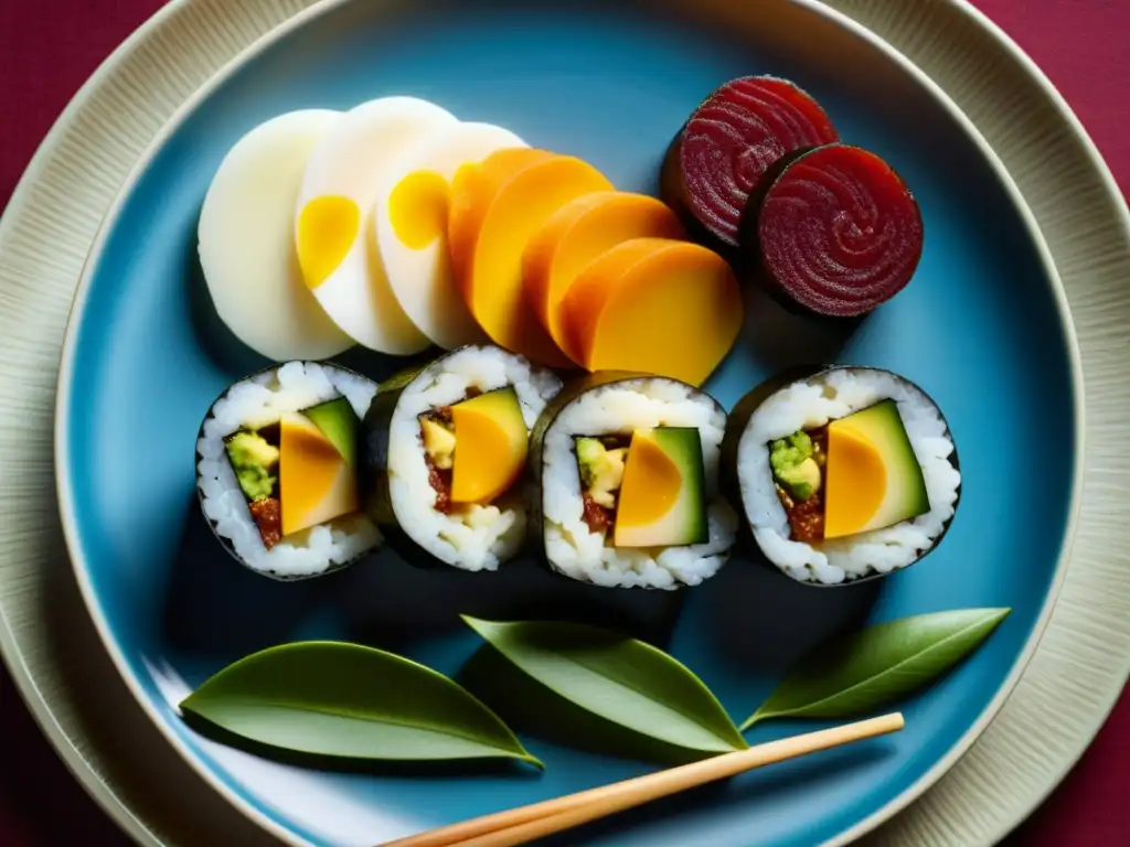 Sushi fusión Japón-Portugal: arte culinario detallado Exquisita fusión de sabores y culturas en sushi con bacalao y chorizo, reflejando la historia de la cocina portuguesa en Japón