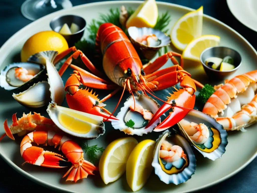 Una exquisita y lujosa variedad de mariscos en plato, resaltando su significado cultural y belleza marina