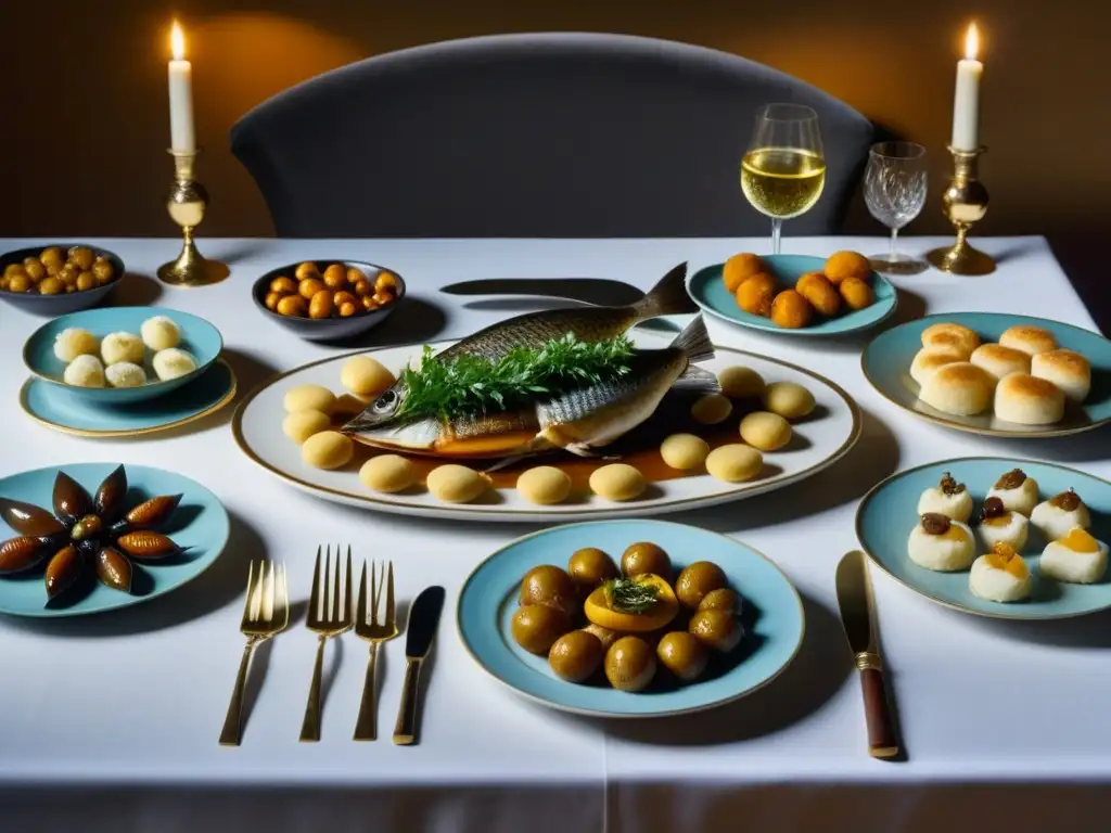 Exquisita mesa de banquete romano con platos históricos gastronomía romana y utensilios elegantes