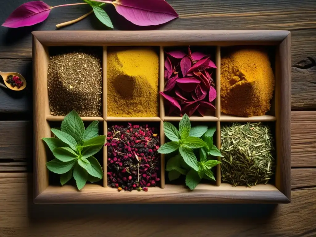 Una exquisita mezcla de especias persas tradicionales sobre madera rústica