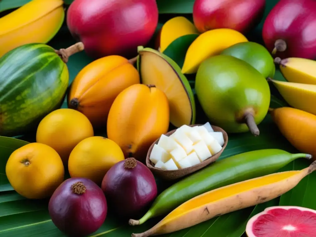 Una exquisita muestra de ingredientes caribeños tradicionales resaltando sus texturas y colores en una composición detallada