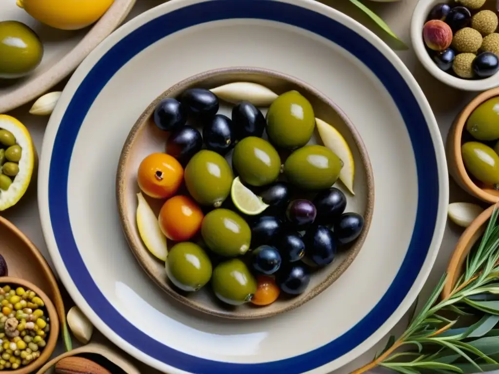 Una exquisita muestra de la relevancia dieta costera en la Antigua Grecia: plato con alimentos vibrantes en cerámica griega antigua