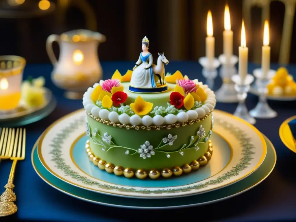 Decoración exquisita de postre alemán de la época de Catalina la Grande, rodeado de lujo y opulencia