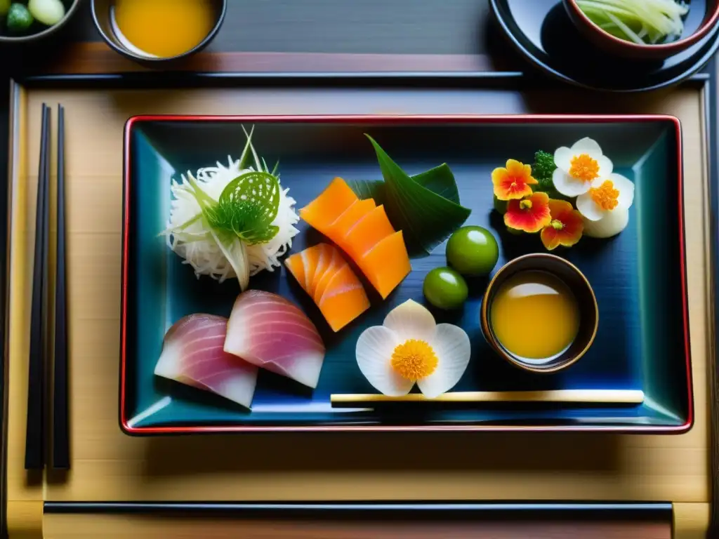 Exquisita presentación de un Kaiseki Ryori en bandeja lacada, resaltando la hospitalidad de la Cocina Zen