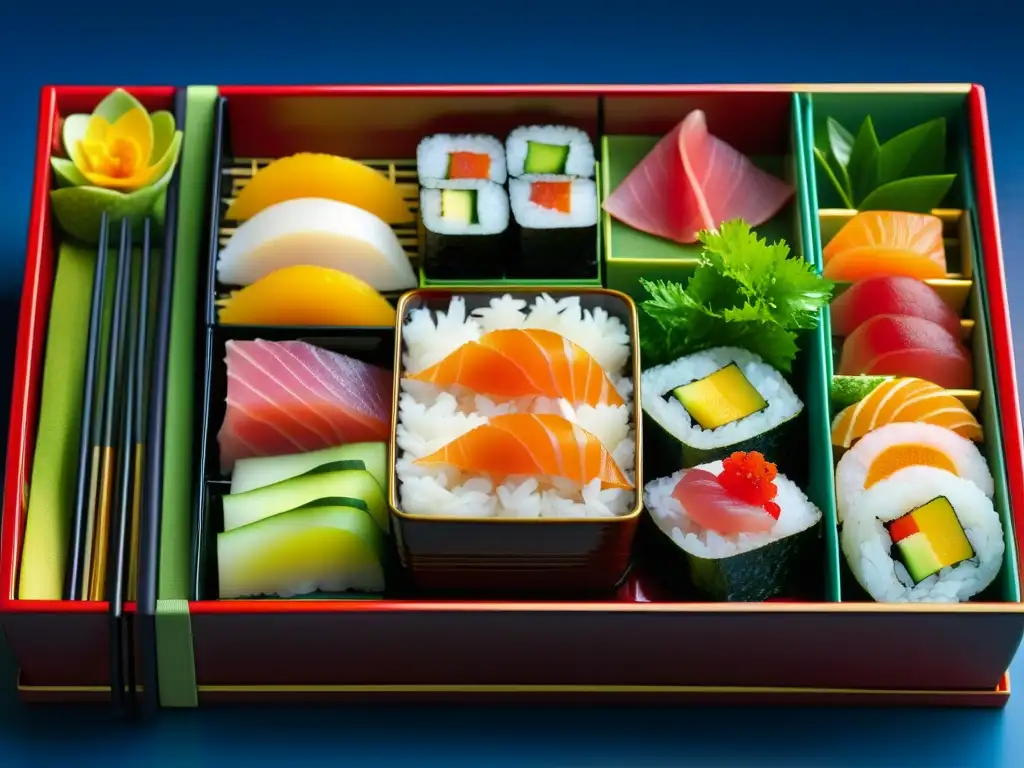 Una exquisita presentación de la nutrición samurái en Kamakura: un bento japonés con platillos coloridos y detallados inspirados en los samuráis