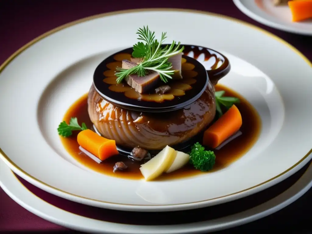 Una exquisita presentación de Coq au Vin, reflejo de la alta cocina francesa en la historia de las recetas