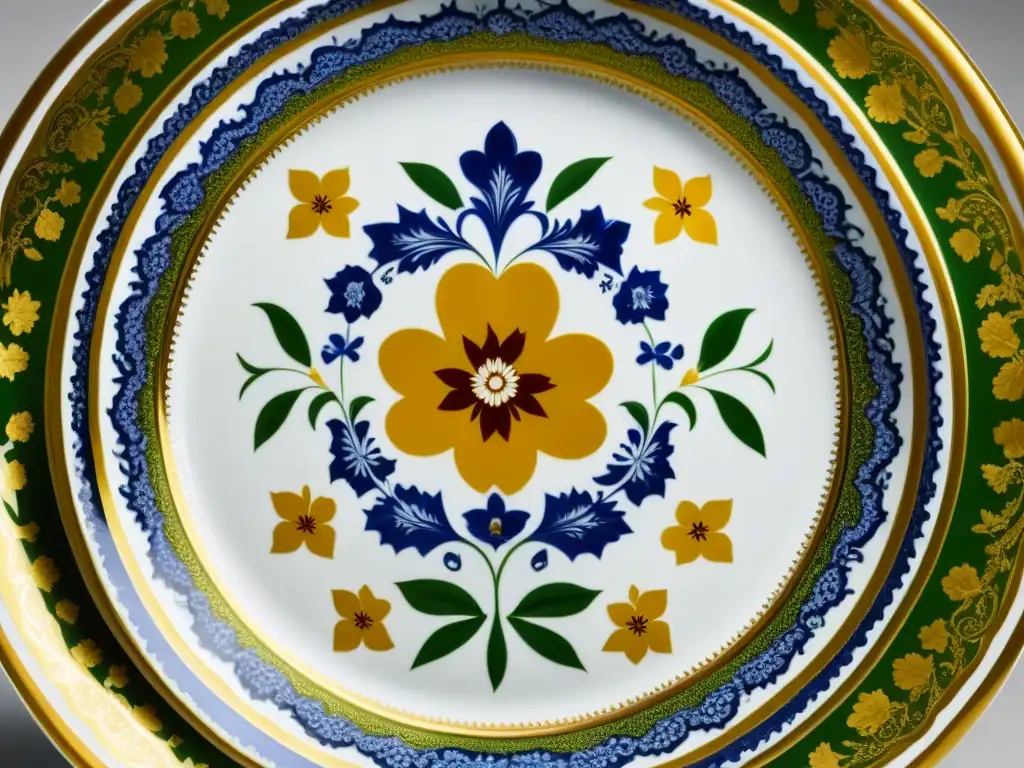 Una exquisita presentación de recetas históricas monarquía europea en un plato de porcelana dorado de la corte austrohúngara