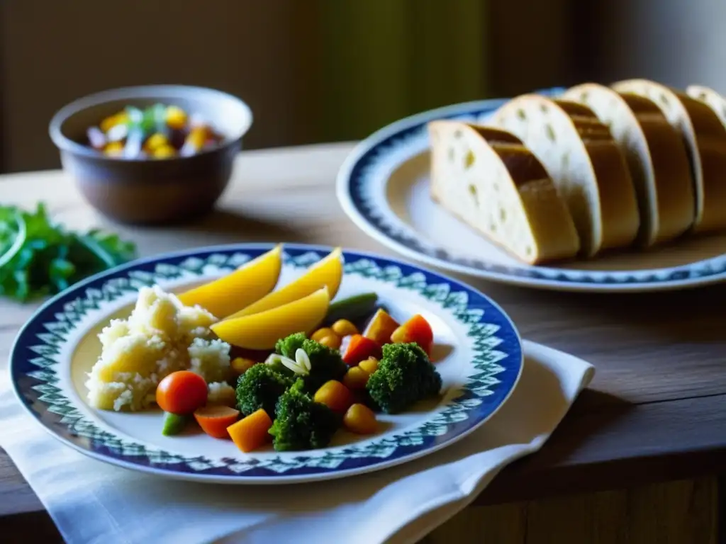 Una exquisita presentación de una tradicional comida colonial en plato de cerámica, resaltando las recetas históricas cultura colonial