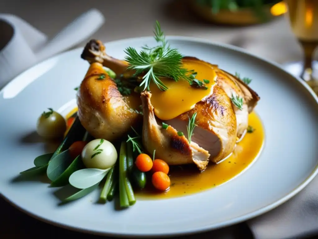 Una exquisita receta histórica barroca francesa: Poulet en Cocotte del siglo XVII, con pollo asado, verduras vibrantes y hierbas frescas