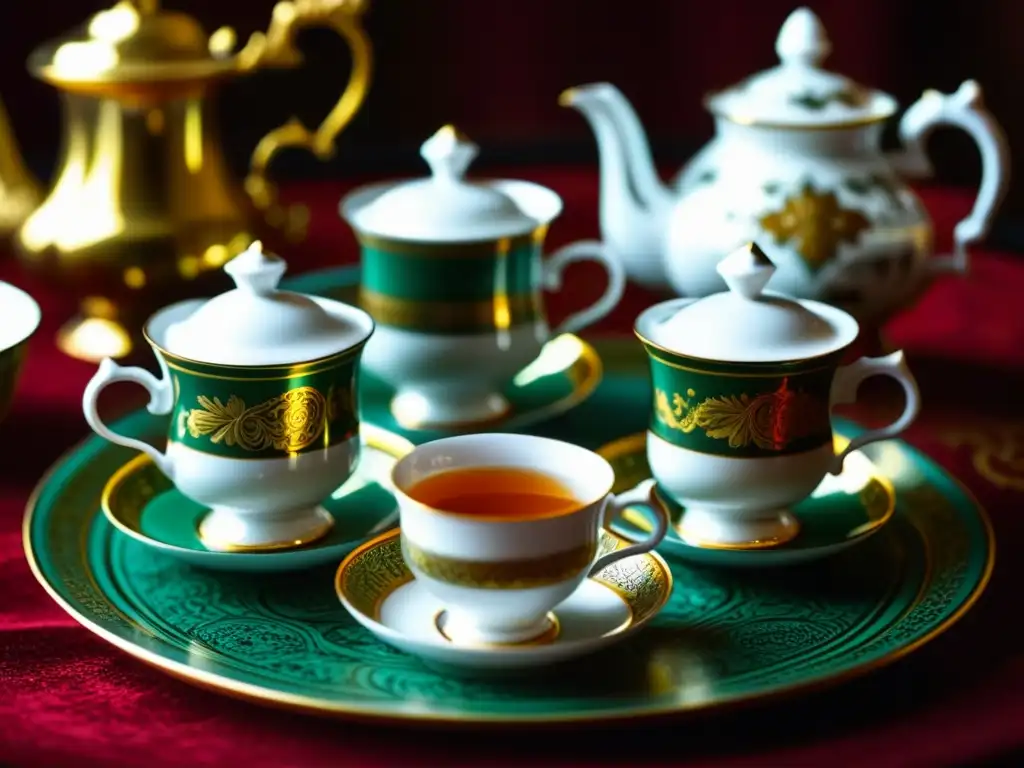 Exquisita selección de té ruso en tradicional samovar y porcelana