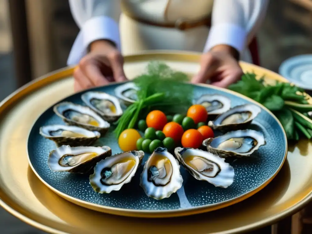 Una exquisita selección de sabores históricos de la época dorada: ostras, aspics y terrinas detalladamente dispuestos en un plato elegante