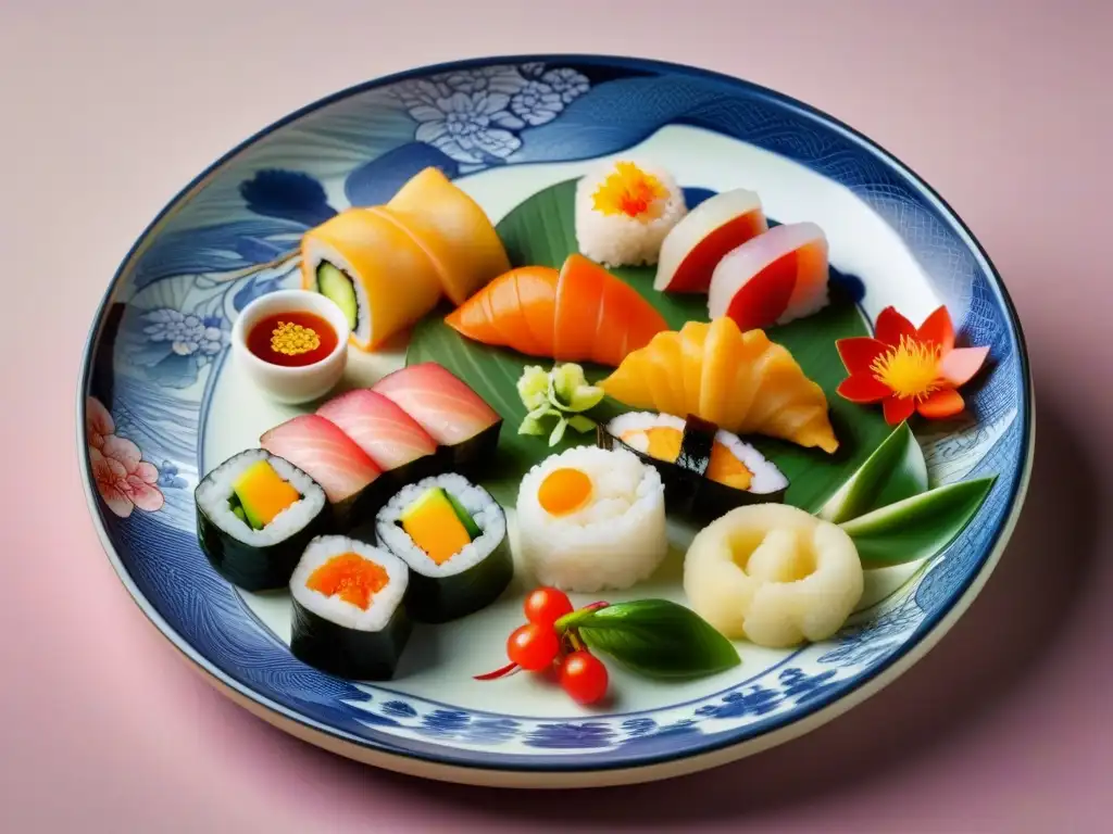 Plato cerámico Heian con comida japonesa tradicional en jardín primaveral Una exquisita vajilla de la era Heian llena de recetas históricas Corte Imperial Heian