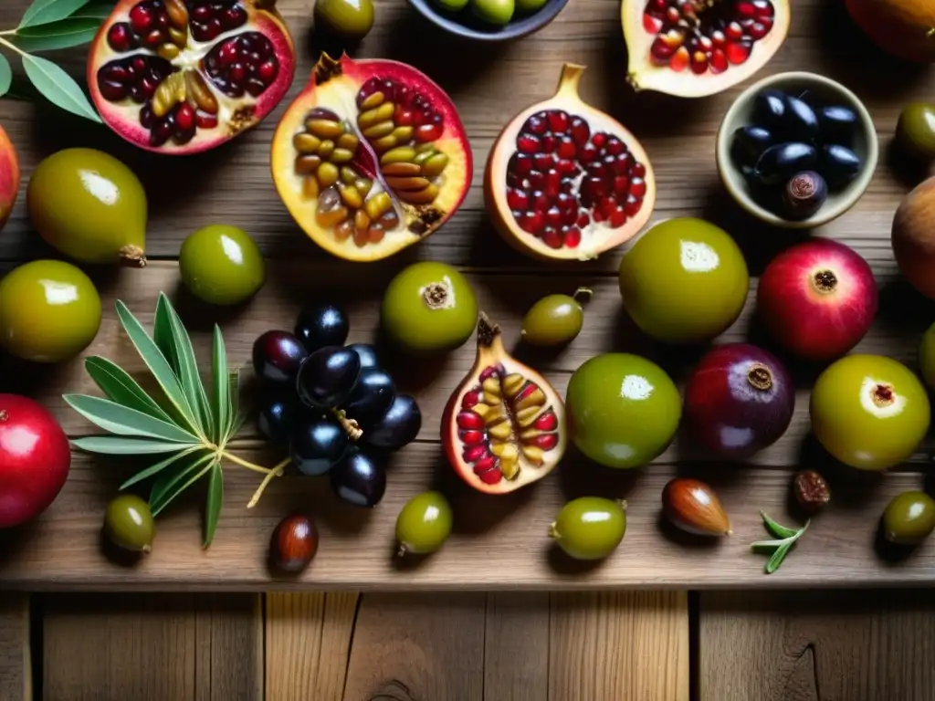 Una exquisita variedad de Alimentos antiguos ricos antioxidantes sobre mesa rústica, con texturas y colores vibrantes