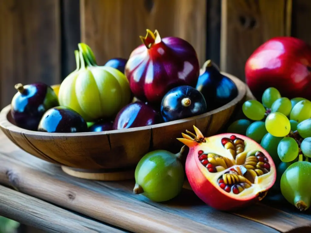 Una exquisita variedad de alimentos históricos antioxidantes culturales en una mesa rústica