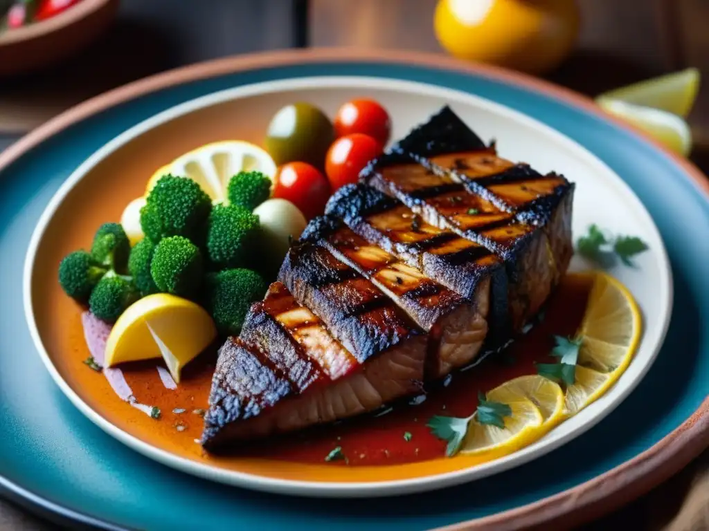 Una exquisita variedad de ingredientes sahelianos resaltan la importancia de la carne y pescado en la dieta, en una imagen vibrante y detallada