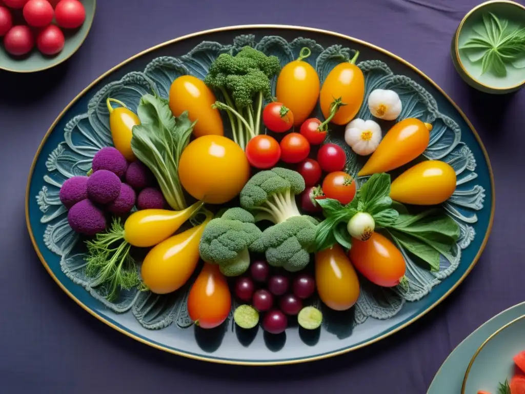 Una exquisita variedad de Platos de hortalizas históricos culturales en una presentación artística y colorida