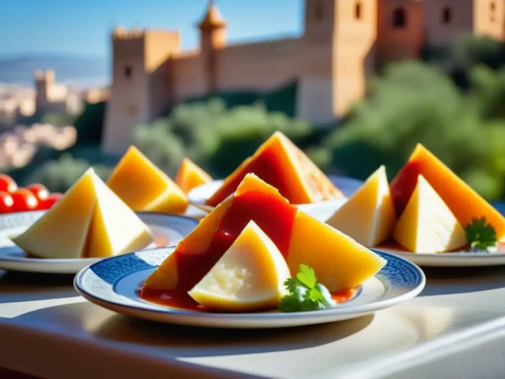 Una exquisita variedad de tapas españolas rodeadas por la majestuosa Alhambra