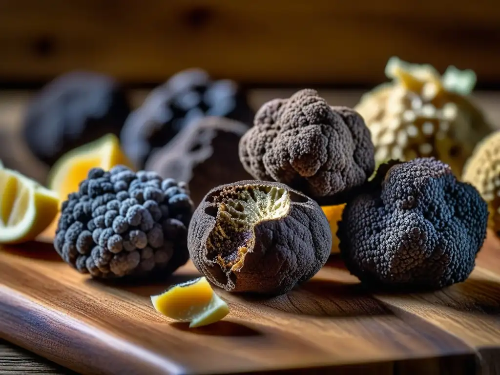 Exquisitas trufas en el Nuevo Mundo, detalle y color en un entorno rústico y cálido