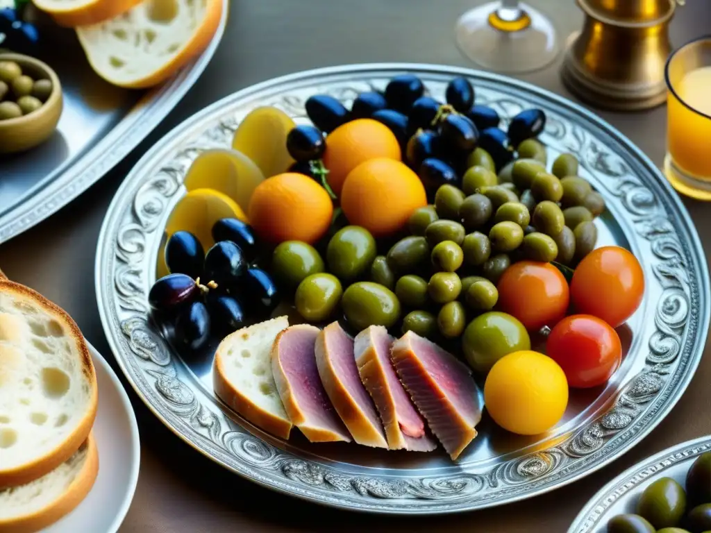 Exquisito festín romano en plato de plata, resalta la importancia de los festines en la antigua Roma