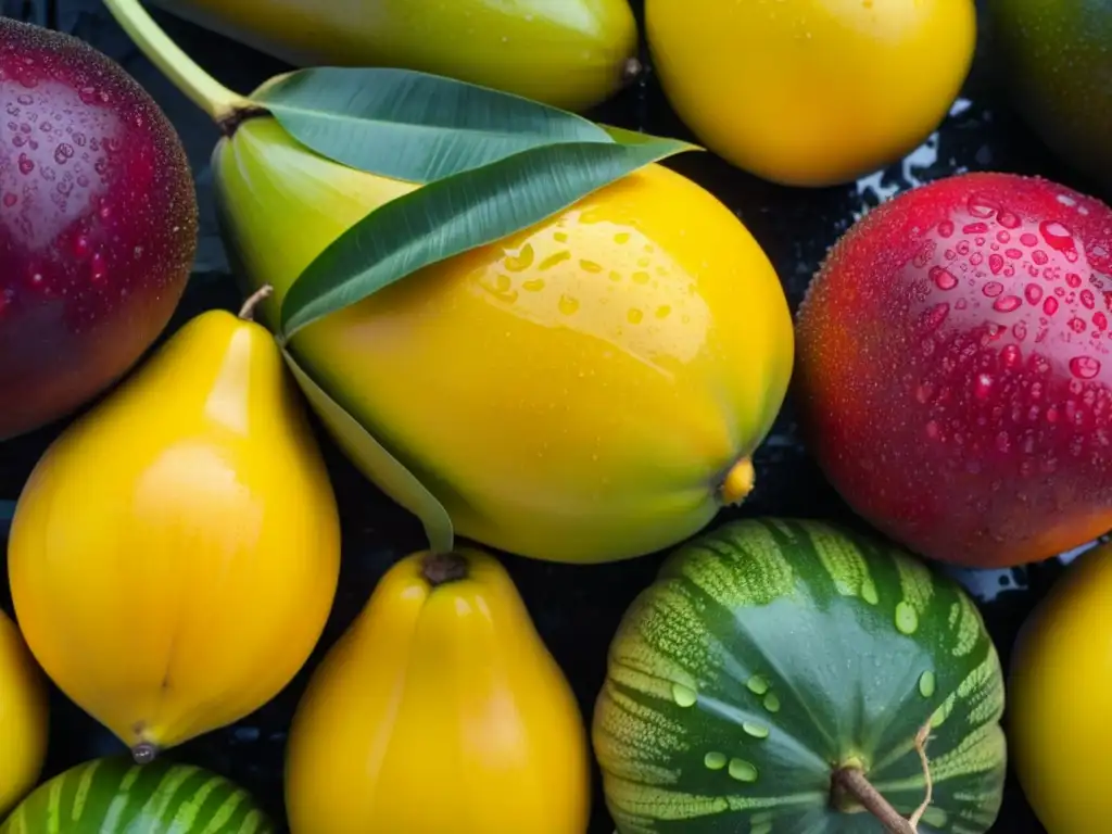 Una exuberante exhibición de frutas y verduras tropicales recién cosechadas en Micronesia durante la temporada de lluvias