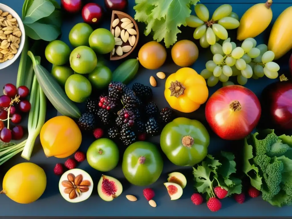 Una exuberante mesa renacentista con frutas, nueces y vegetales, evocando la dieta Medici siglo XV recetas