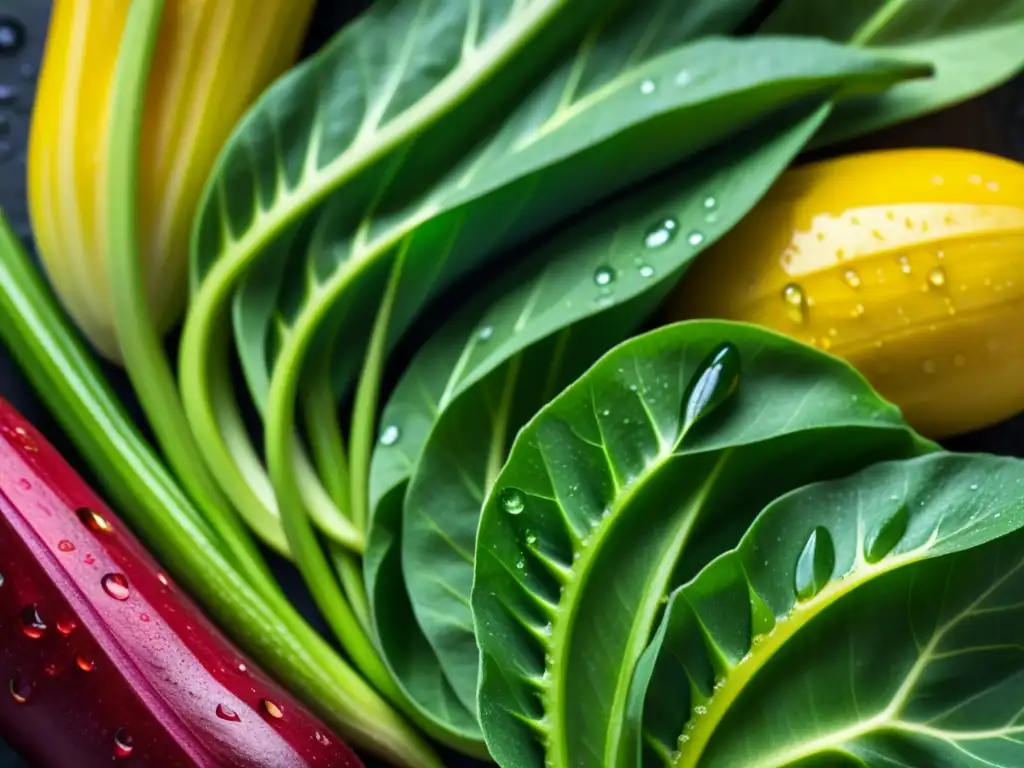 Exuberante variedad de verduras africanas recién cosechadas bajo el sol Una exuberante variedad de verduras africanas recién cosechadas, brillantes bajo el sol con gotas de agua