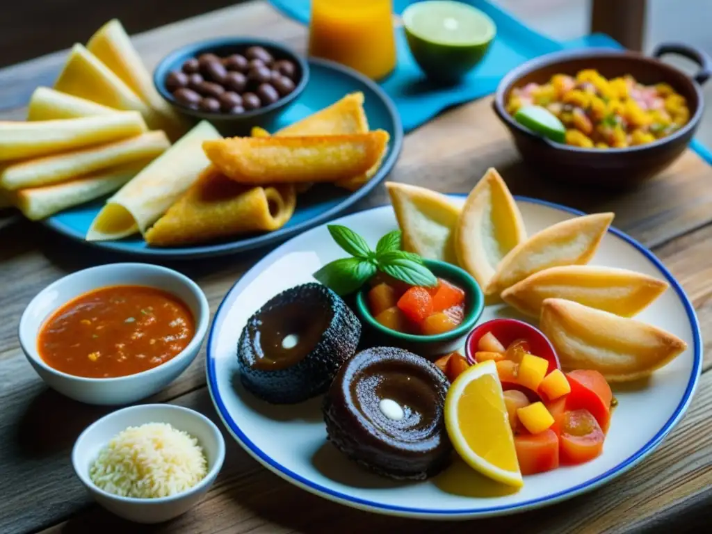Un festín colorido de platos españoles post Guerra Civil en una mesa rústica iluminada por la ventana