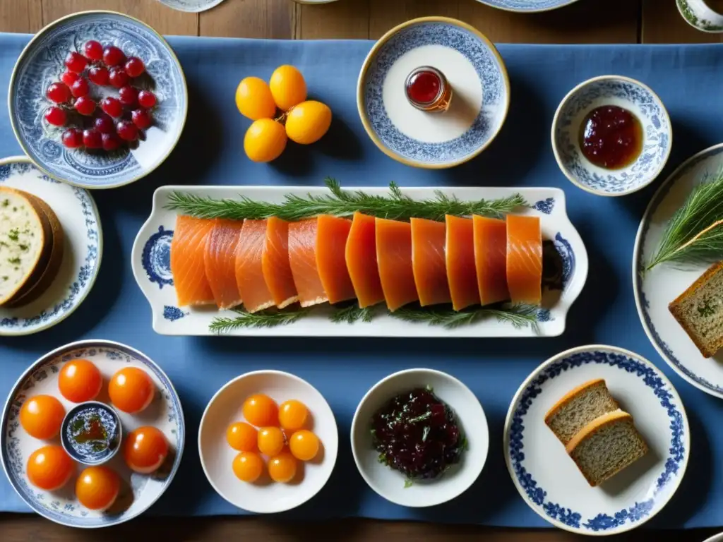 Un festín escandinavo con influencias extranjeras, platos tradicionales como gravlax, arenques encurtidos y mermelada de arándanos