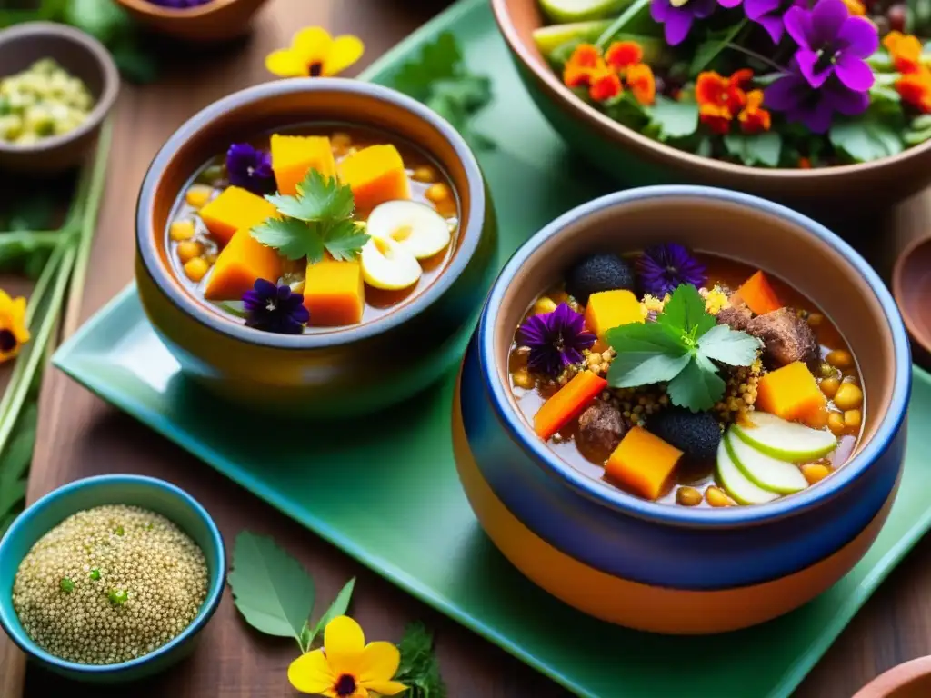 Una festín inca detallado y vibrante con diversidad alimentaria Imperio Inca