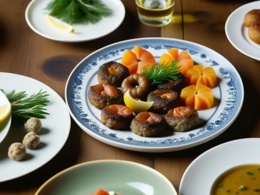 Un festín de influencias extranjeras en la cocina escandinava: una mesa repleta de platos tradicionales detalladamente decorados